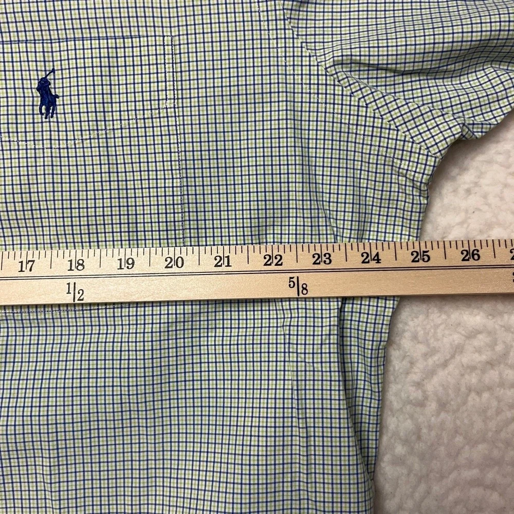 Ralph Lauren Button Down Mens Large Green Blue Classic‎ Fit Short Sleeve Plaid